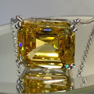 Brilliant Yellow Lab-created 2.3 CT Asscher Diamond/White Gold 925 Silver Chain